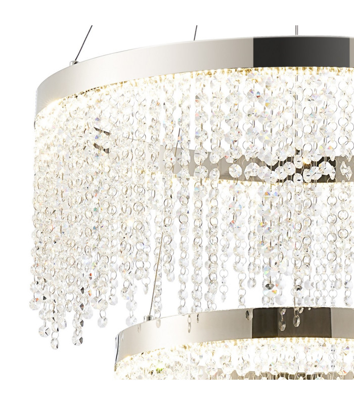 Bano Round 2 Tier Dimmable Pendant 47W LED 4000K 4700lm Polished Chrome / Crystal Chain 3yrs Warranty-5