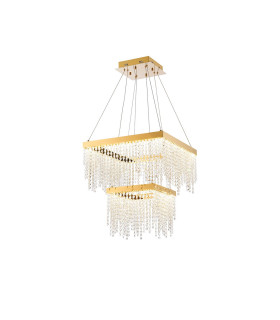 Bano Square 2 Tier Dimmable Pendant 47W LED 4000K 5000lm French Gold / Crystal Chain 3yrs Warranty-1