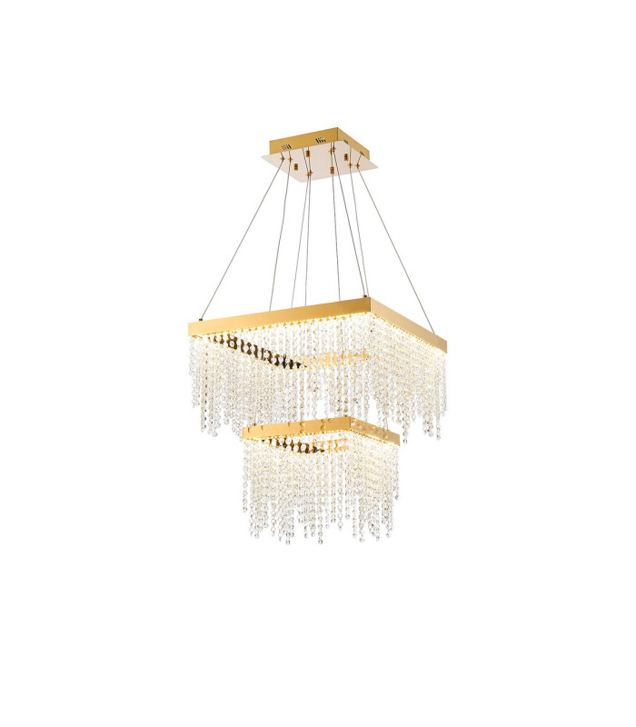 Bano Square 2 Tier Dimmable Pendant 47W LED 4000K 5000lm French Gold / Crystal Chain 3yrs Warranty-1