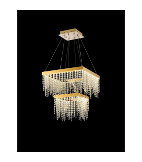 Bano Square 2 Tier Dimmable Pendant 47W LED 4000K 5000lm French Gold / Crystal Chain 3yrs Warranty-2
