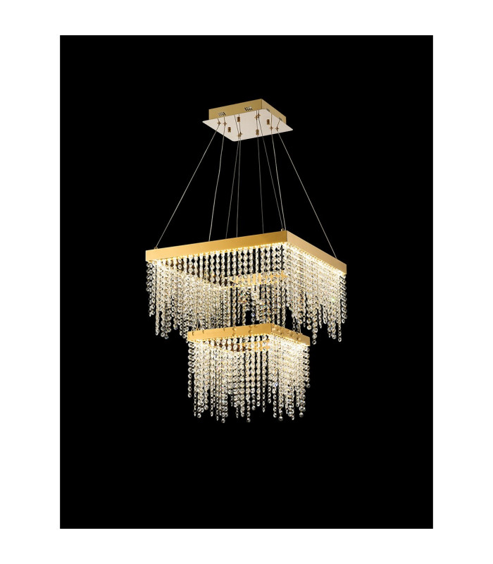 Bano Square 2 Tier Dimmable Pendant 47W LED 4000K 5000lm French Gold / Crystal Chain 3yrs Warranty-2