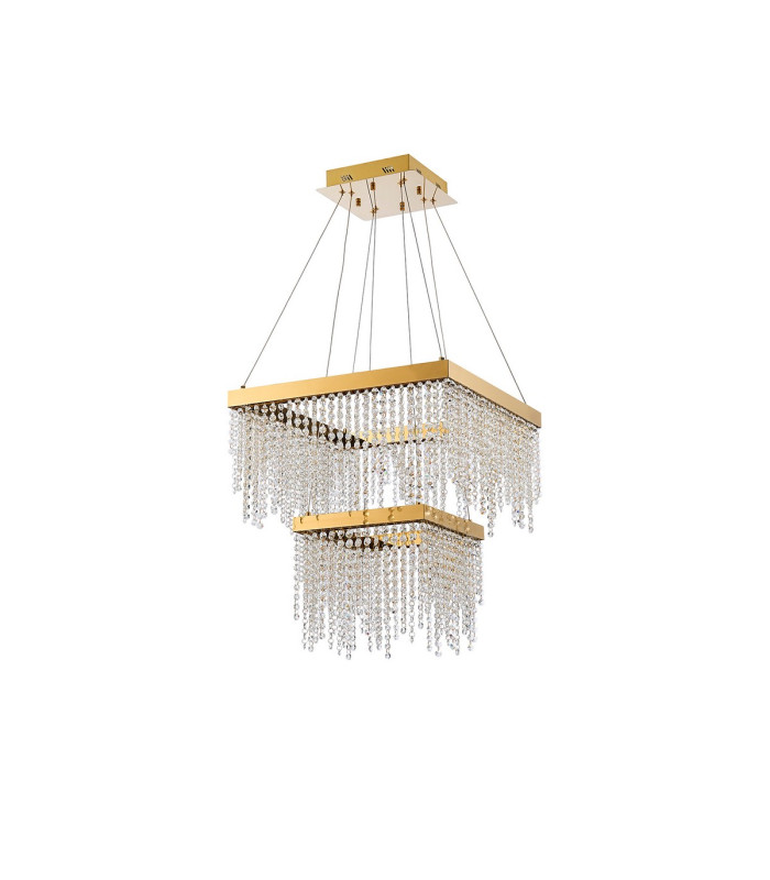 Bano Square 2 Tier Dimmable Pendant 47W LED 4000K 5000lm French Gold / Crystal Chain 3yrs Warranty-3