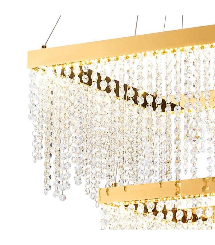 Bano Square 2 Tier Dimmable Pendant 47W LED 4000K 5000lm French Gold / Crystal Chain 3yrs Warranty-5