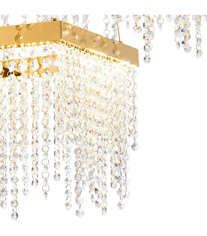 Bano Square 2 Tier Dimmable Pendant 47W LED 4000K 5000lm French Gold / Crystal Chain 3yrs Warranty-6