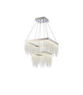 Bano Square 2 Tier Dimmable Pendant 47W LED 4000K 5000lm Polished Chrome / Crystal Chain 3yrs Warranty-1