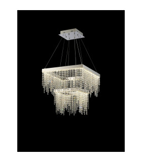 Bano Square 2 Tier Dimmable Pendant 47W LED 4000K 5000lm Polished Chrome / Crystal Chain 3yrs Warranty-2