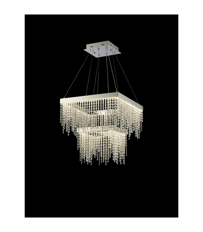 Bano Square 2 Tier Dimmable Pendant 47W LED 4000K 5000lm Polished Chrome / Crystal Chain 3yrs Warranty-2