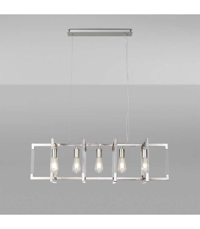 Canto Rectangular Pendant 5 Light E27 Polished Nickel/Acrylic-2