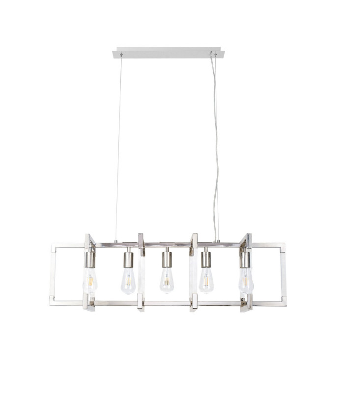 Canto Rectangular Pendant 5 Light E27 Polished Nickel/Acrylic-4