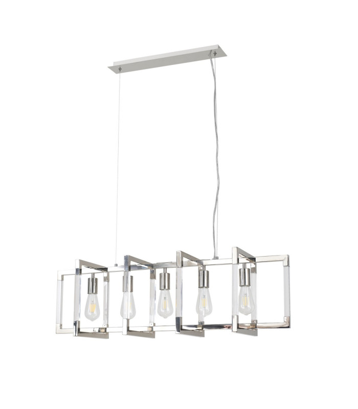 Canto Rectangular Pendant 5 Light E27 Polished Nickel/Acrylic-6