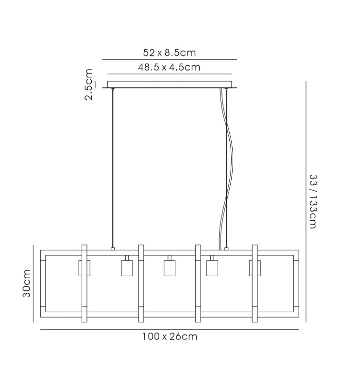 Canto Rectangular Pendant 5 Light E27 Polished Nickel/Acrylic-7