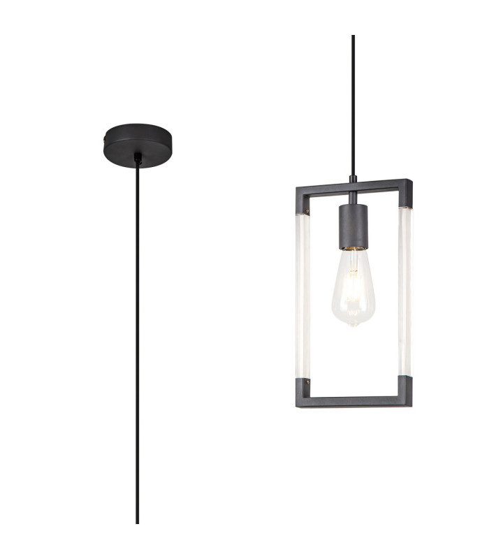 Canto Single Rectangle Pendant 1 Light E27 Graphite/Acrylic-1