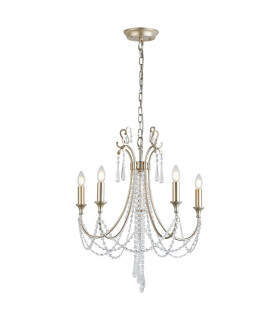 Celine Pendant Chandelier 5 Light E14 Aged Silver/Clear Crystal-1