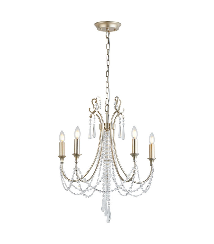 Celine Pendant Chandelier 5 Light E14 Aged Silver/Clear Crystal-1