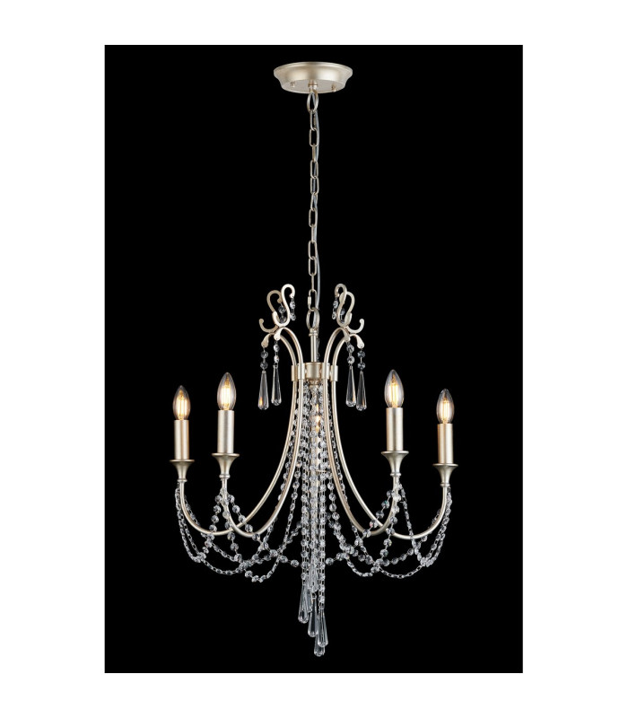 Celine Pendant Chandelier 5 Light E14 Aged Silver/Clear Crystal-2