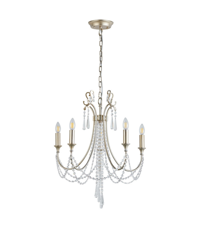 Celine Pendant Chandelier 5 Light E14 Aged Silver/Clear Crystal-3