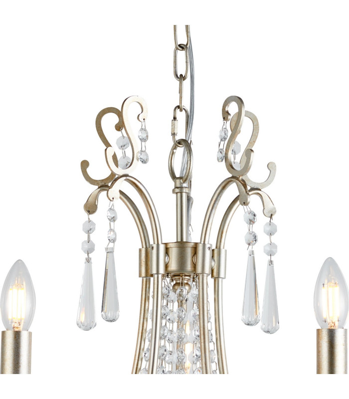 Celine Pendant Chandelier 5 Light E14 Aged Silver/Clear Crystal-4