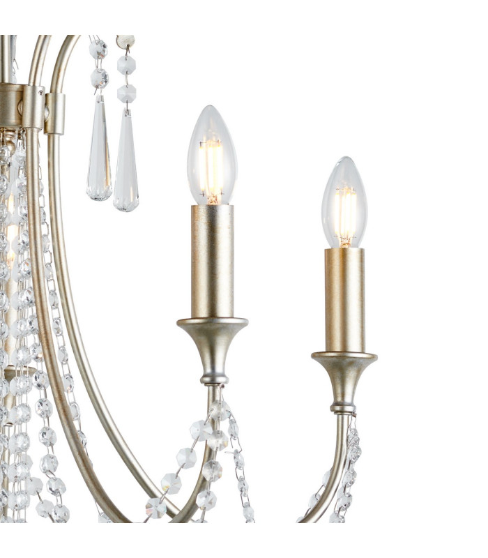 Celine Pendant Chandelier 5 Light E14 Aged Silver/Clear Crystal-5