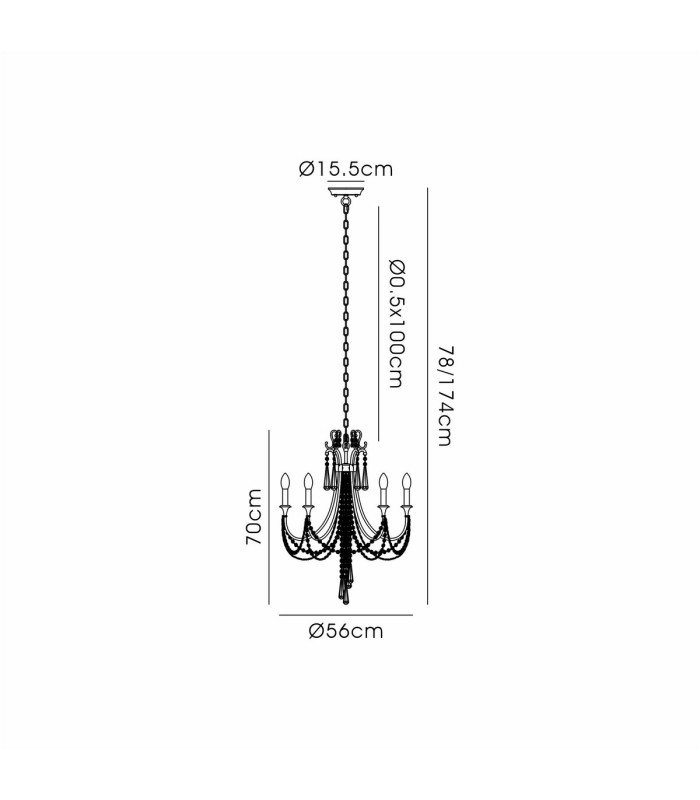 Celine Pendant Chandelier 5 Light E14 Aged Silver/Clear Crystal-7