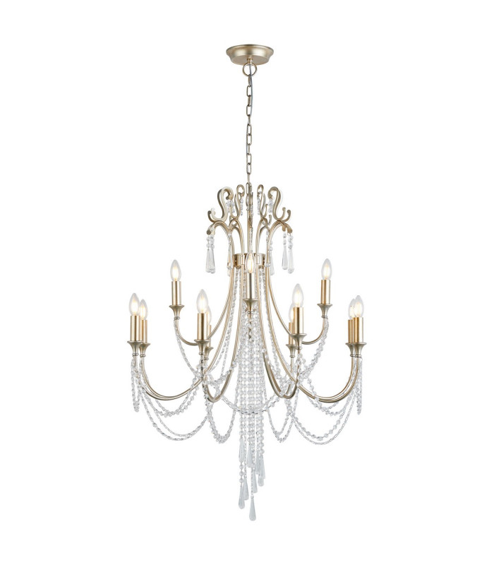 Celine Pendant Chandelier 12 Light E14 Aged Silver/Clear Crystal-1