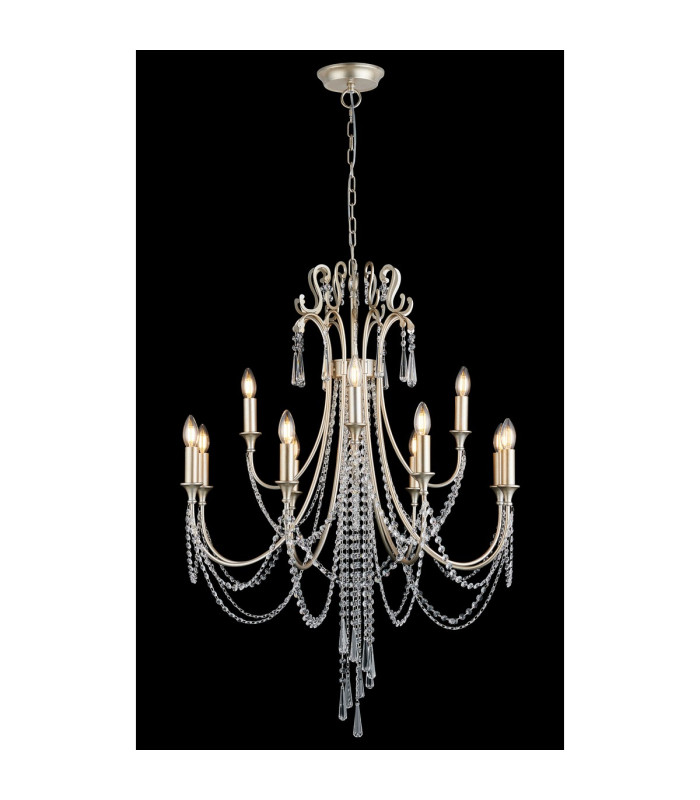 Celine Pendant Chandelier 12 Light E14 Aged Silver/Clear Crystal-2