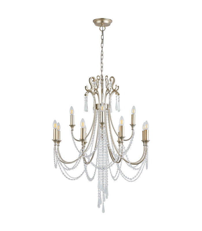Celine Pendant Chandelier 12 Light E14 Aged Silver/Clear Crystal-3