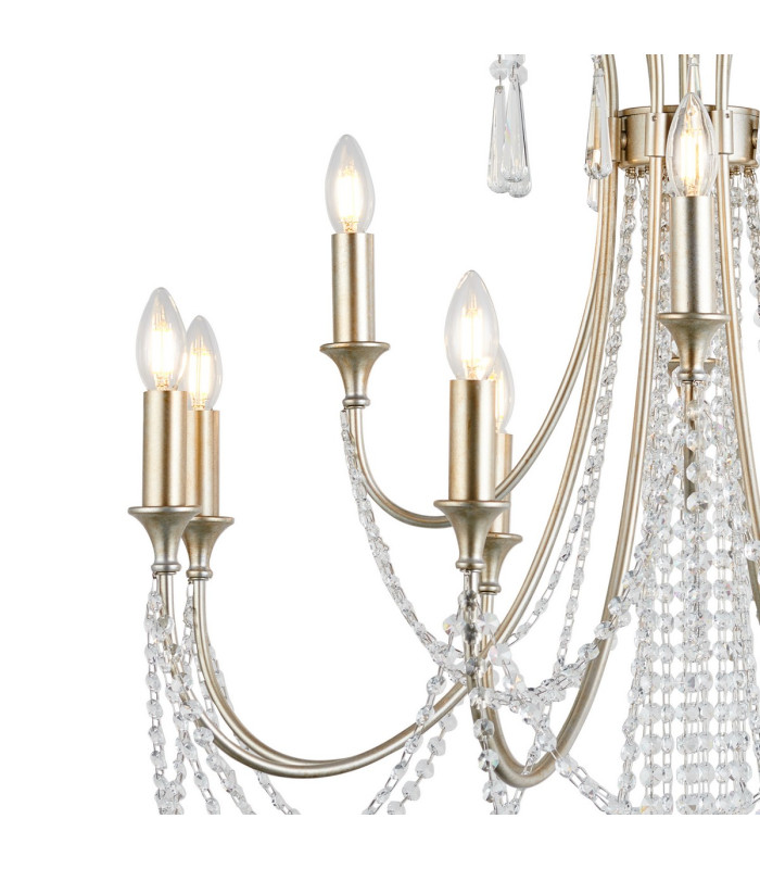 Celine Pendant Chandelier 12 Light E14 Aged Silver/Clear Crystal-6