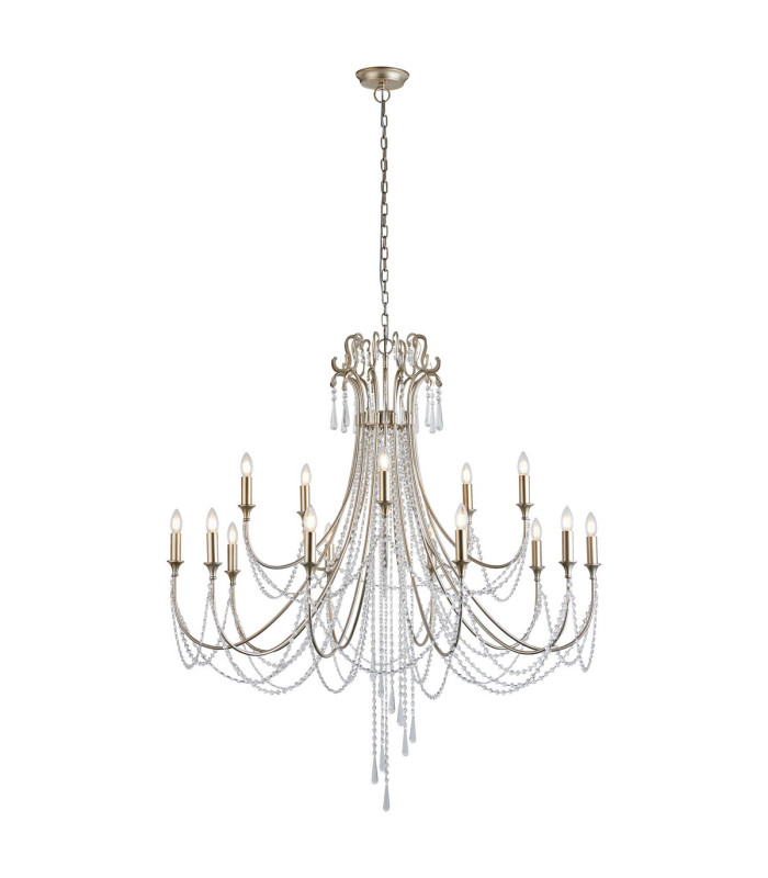 Celine Pendant Chandelier 15 Light E14 Aged Silver/Clear Crystal-1