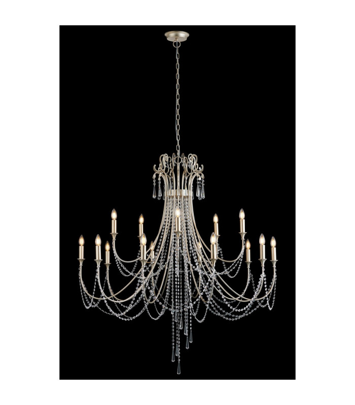 Celine Pendant Chandelier 15 Light E14 Aged Silver/Clear Crystal-2