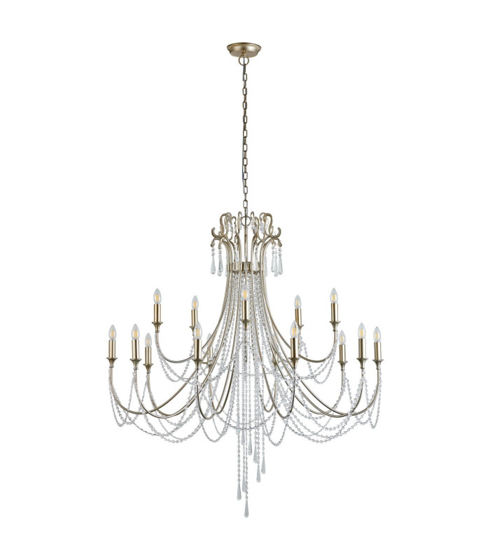 Celine Pendant Chandelier 15 Light E14 Aged Silver/Clear Crystal-3