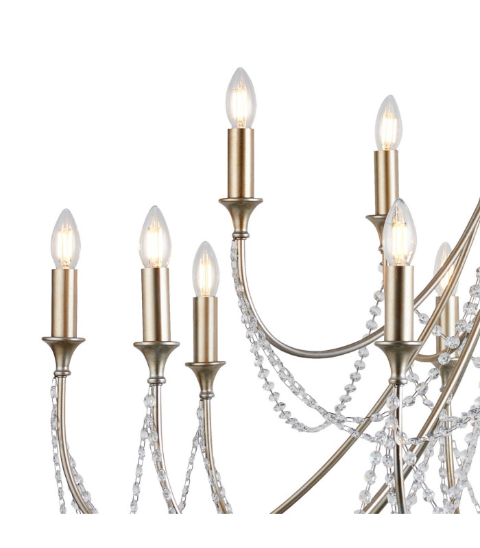 Celine Pendant Chandelier 15 Light E14 Aged Silver/Clear Crystal-5
