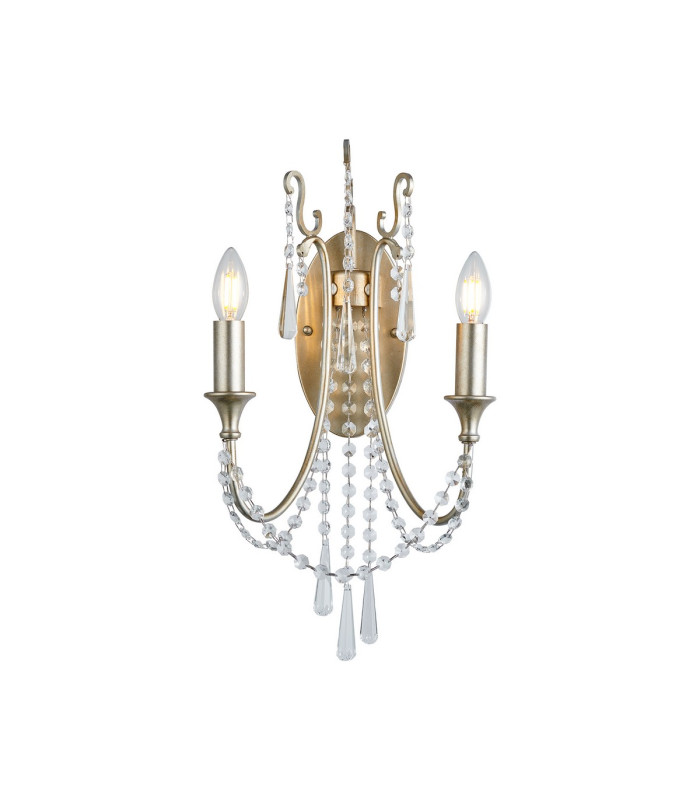 Celine Wall Lamp 2 Light E14 Aged Silver/Clear Crystal-1