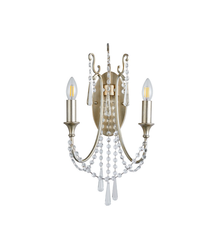 Celine Wall Lamp 2 Light E14 Aged Silver/Clear Crystal-3