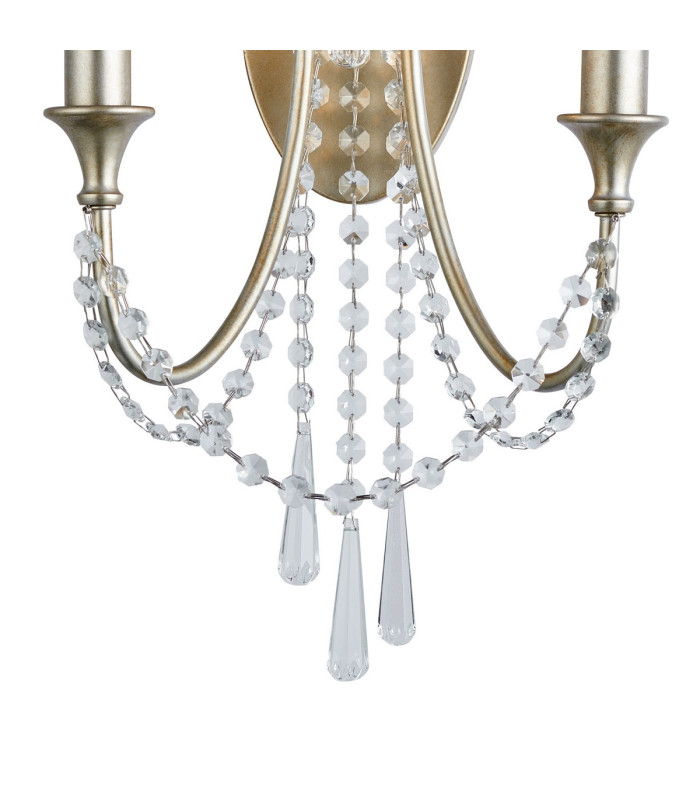 Celine Wall Lamp 2 Light E14 Aged Silver/Clear Crystal-4