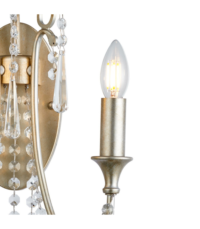 Celine Wall Lamp 2 Light E14 Aged Silver/Clear Crystal-5