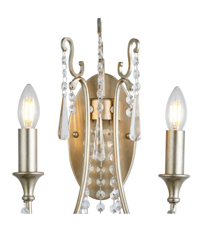 Celine Wall Lamp 2 Light E14 Aged Silver/Clear Crystal-6