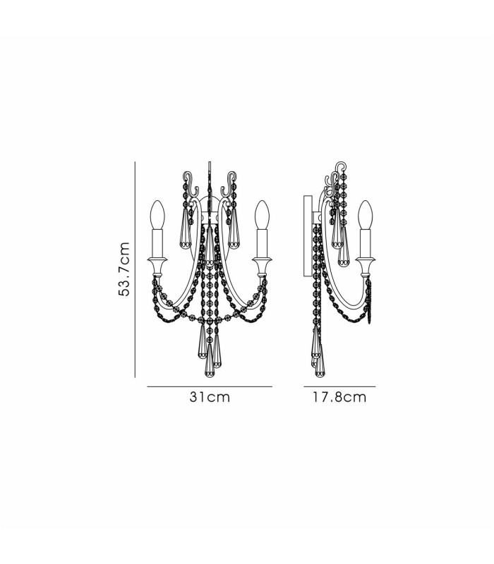Celine Wall Lamp 2 Light E14 Aged Silver/Clear Crystal-7