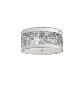 Celsa Flush Ceiling 4 Light E14 Polished Chrome/White Faux Leather/Crystal-1
