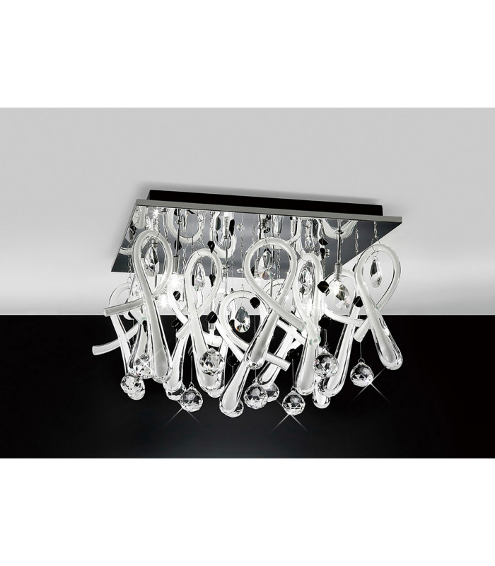 Class Flush Ceiling Square 10 Light G4 Polished Chrome/White Glass/Crystal NOT LED/CFL Compatible-2