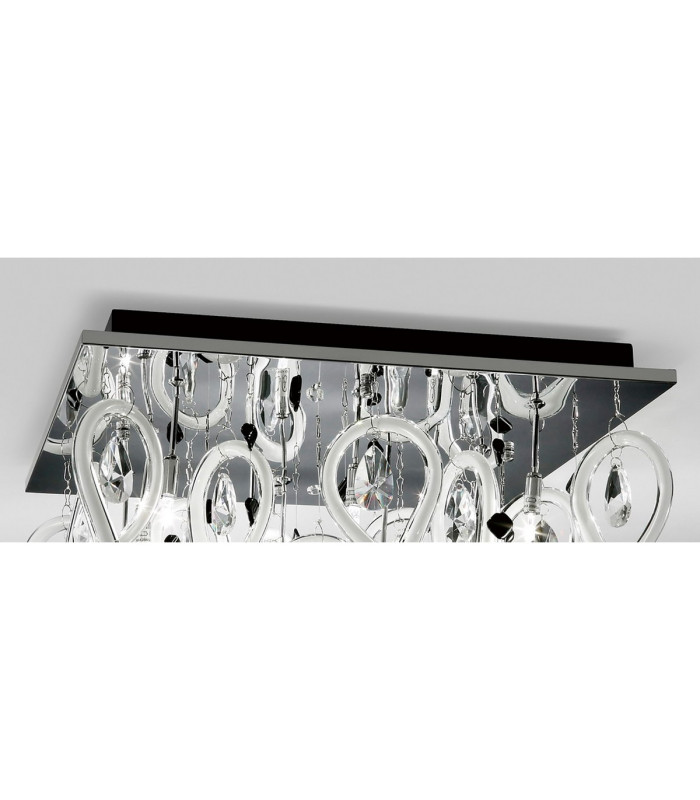 Class Flush Ceiling Square 10 Light G4 Polished Chrome/White Glass/Crystal NOT LED/CFL Compatible-6