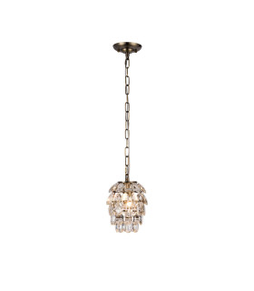Coniston Pendant 5 Layer 1 Light E27 Antique Brass/Crystal-1