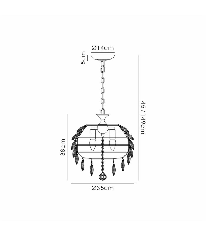 Coniston Pendant 3 Light E14 Antique Brass/Crystal-7