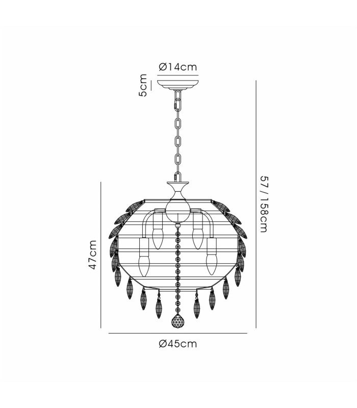 Coniston Pendant 6 Light E14 Antique Brass/Crystal-7