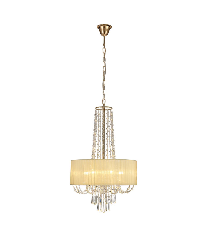 Freida Pendant With Ivory Cream Shade 6 Light E14 French Gold/Crystal-1