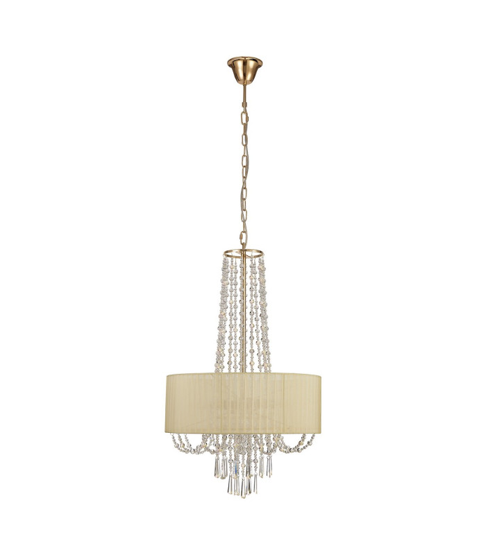 Freida Pendant With Ivory Cream Shade 6 Light E14 French Gold/Crystal-3