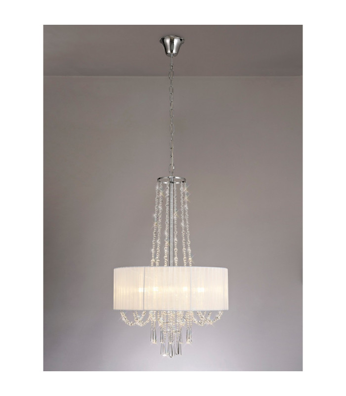 Freida Pendant With White Shade 6 Light E14 Polished Chrome/Crystal-2