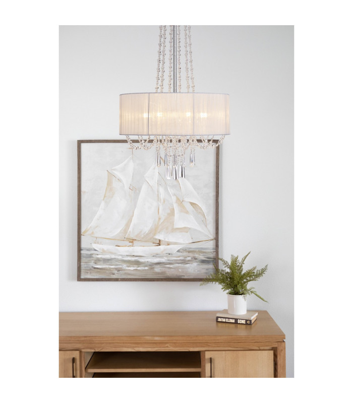 Freida Pendant With White Shade 6 Light E14 Polished Chrome/Crystal-3