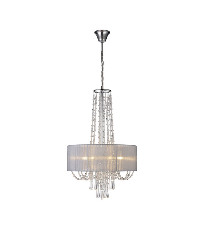 Freida Pendant With Grey Shade 6 Light E14 Polished Chrome/Crystal-1