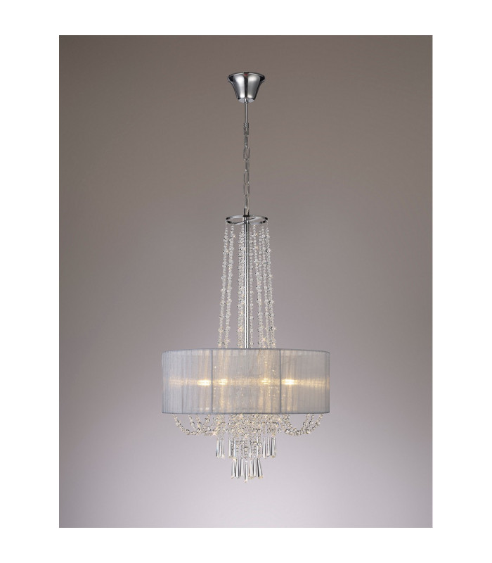 Freida Pendant With Grey Shade 6 Light E14 Polished Chrome/Crystal-2