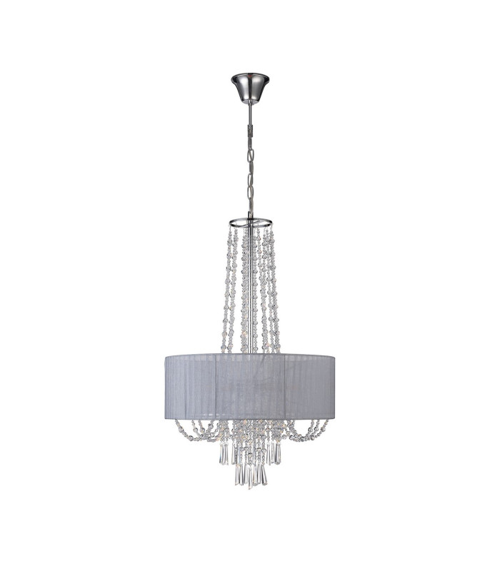 Freida Pendant With Grey Shade 6 Light E14 Polished Chrome/Crystal-3